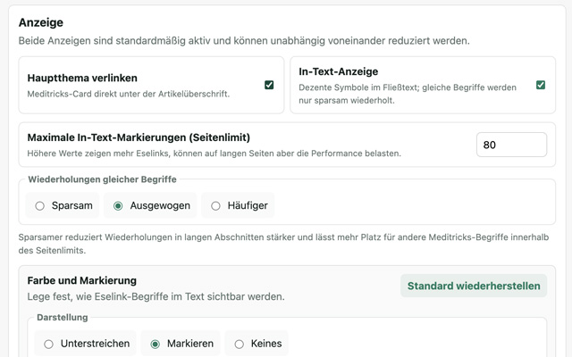 Eselink Anzeigeoptionen