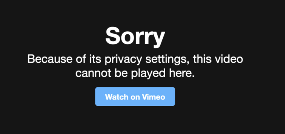 Beispiel einer Vimeo-Fehlermeldung zu Datenschutz- oder Cookie-Einstellungen
